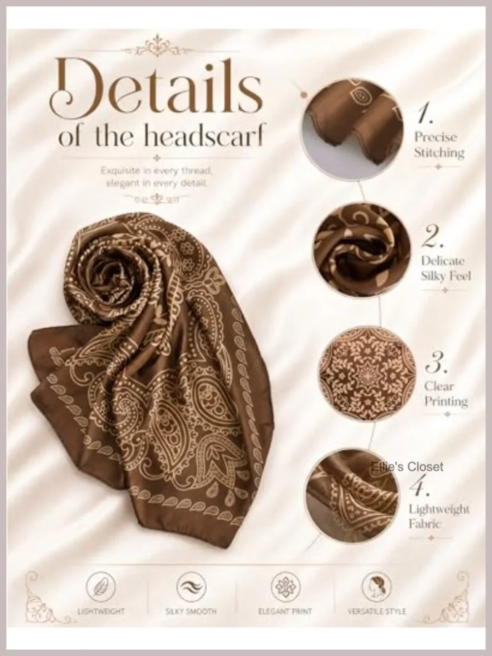 Satin Finish Square Silk Scarf Head Wrap for Women